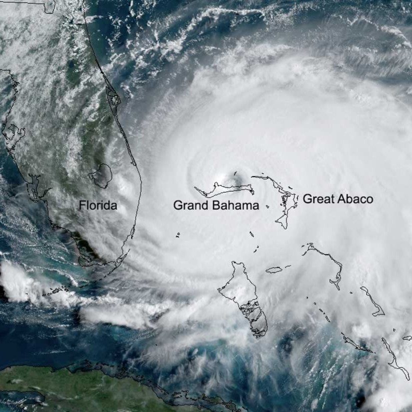 Hurricane Dorian as seen from aerial shots. 