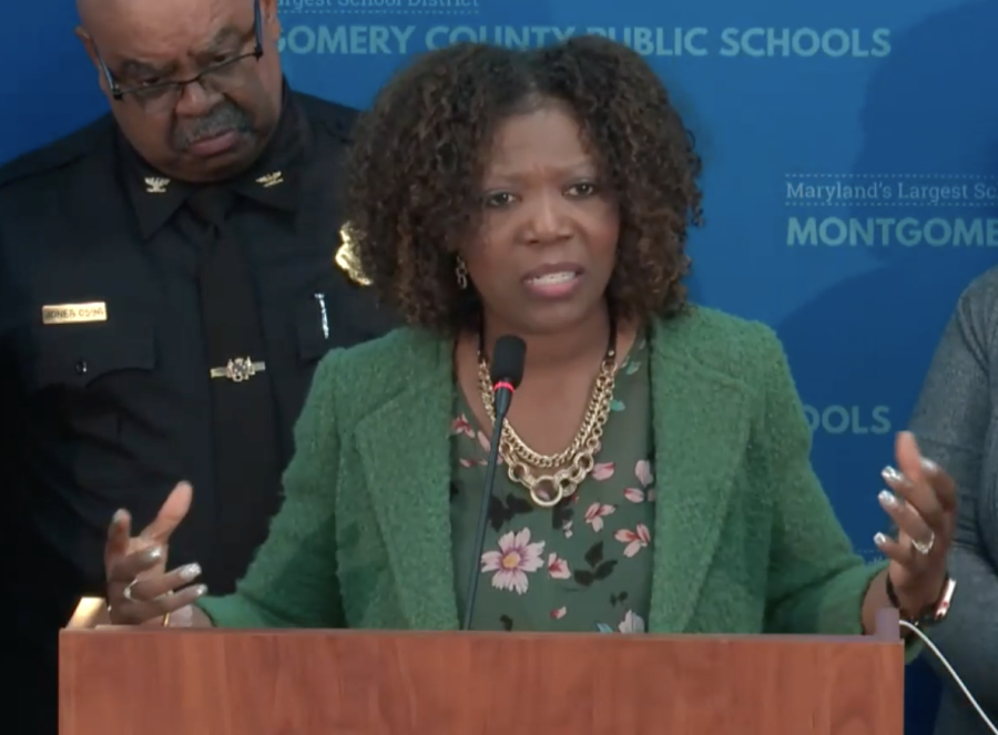 MCPS+Superintendent+Dr.+Monifa+McKnight+spoke+passionately+at+times+during+the+press+conference+regarding+student+drug+overdoses+and+safety.