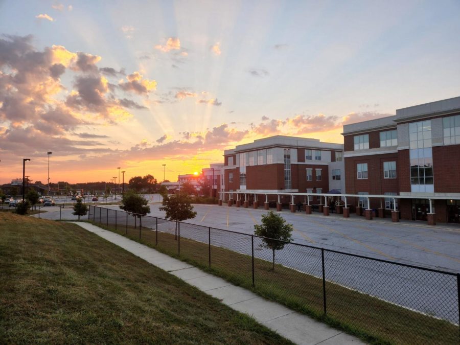 Photograph of Paint Branch High School on August 30th, 2022, the first day of school. This photograph not only captures the beauty of the sunrise, but signifies the beginning of a challenging yet fruitful academic year for the Class of 2024.